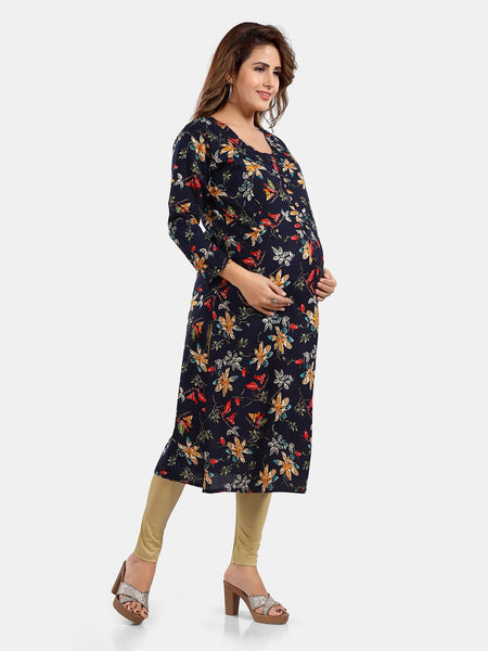Be You Floral Printed Maternity Straight Kurta