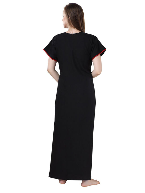 Be You Black Embroidered Maxi Nightdress