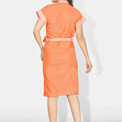 Be You Two-Tone, Fashion Orange Solid Cotton Drawstring Knee Length Bath Robe