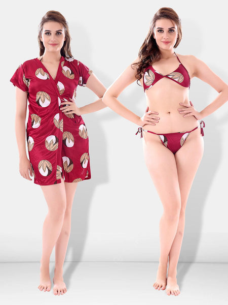Be You Maroon Printed Nightdress