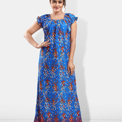 Be You Abstract Printed Square Neck Satin Maxi Nightdress