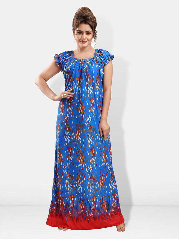 Be You Abstract Printed Square Neck Satin Maxi Nightdress