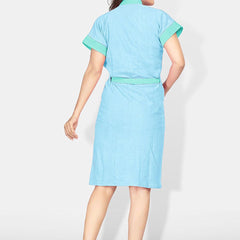 Be You Two-Tone Blue Solid Cotton Drawstring Knee Length Bath Robe