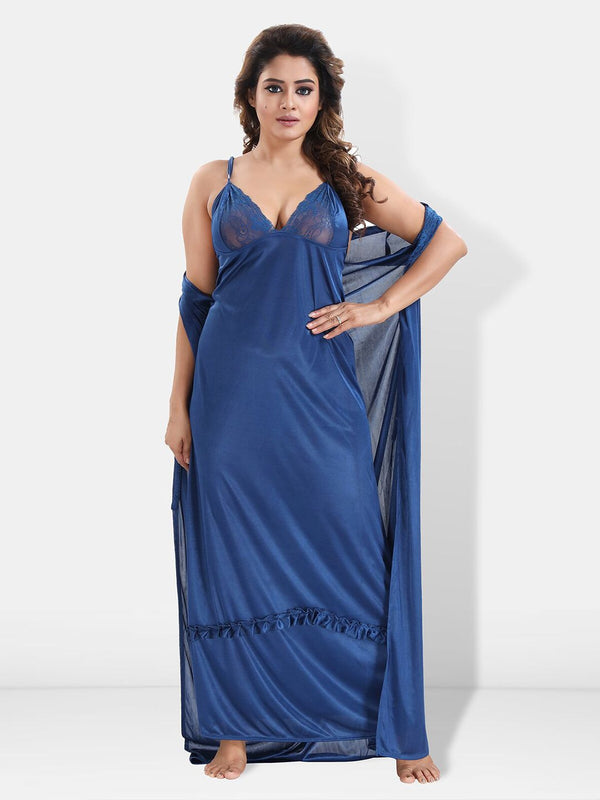 Be You 6 Pieces Satin Maxi Nightdress Set With Robe And Lingerie Set