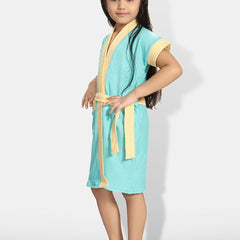 Be You Two-Tone Blue Solid Cotton Drawstring Knee Length Bath Robe