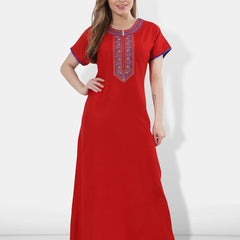 Be You Red Embroidered Maxi Nightdress