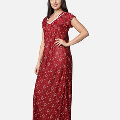 Be You Women Maroon Printed Maternity Maxi Nightdress
