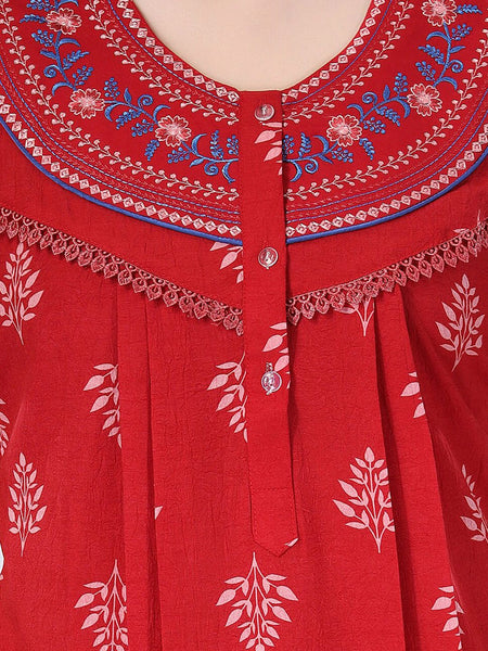Be You Ethnic Printed Embroidered Maxi Nightdress
