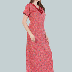 Be You Women Peach-Coloured Printed Maxi Nightdress