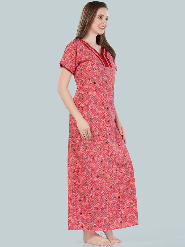 Be You Women Peach-Coloured Printed Maxi Nightdress