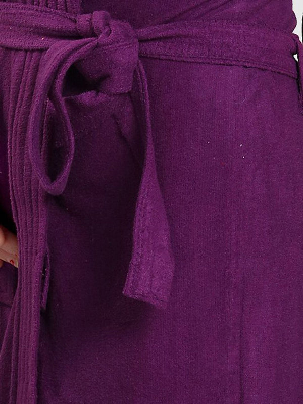 Be You Purple Solid Cotton Drawstring Knee Length Bath Robe