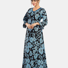 Be You Floral Printed V-Neck Satin Maxi Sweat Nightdress