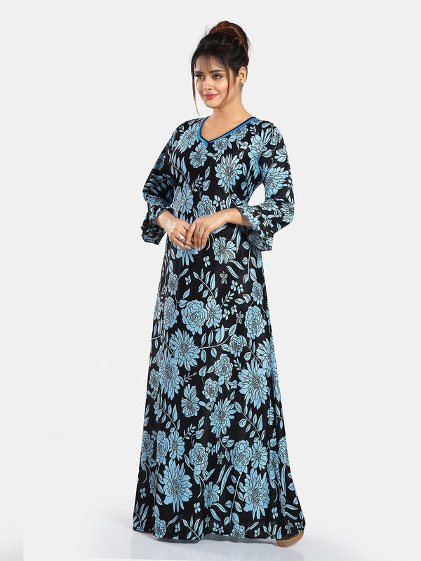 Be You Floral Printed V-Neck Satin Maxi Sweat Nightdress