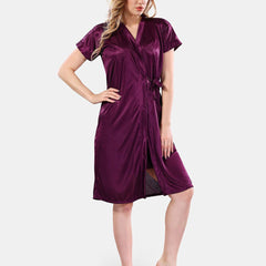 Be You Solid Lace Details Satin Nighty with Robe