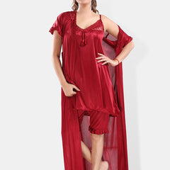 Be You Shoulder Straps Satin Night Suit With Robe