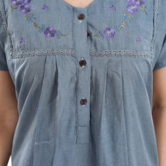 Be You Floral Embroidered V-Neck Short Sleeve Maxi Nightdress