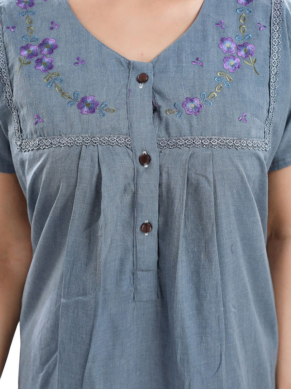 Be You Floral Embroidered V-Neck Short Sleeve Maxi Nightdress