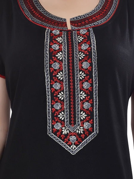 Be You Black Embroidered Maxi Nightdress
