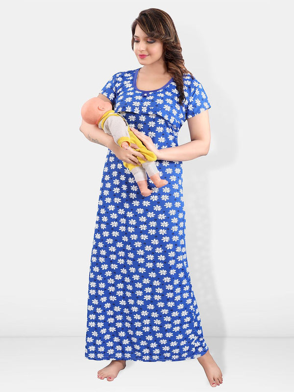 Be You Floral Printed Maxi Satin Maternity Nightdress