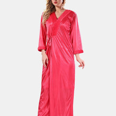 Be You V-Neck Lace Up Details Satin Maxi Nightdress With Robe