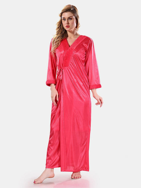 Be You V-Neck Lace Up Details Satin Maxi Nightdress With Robe