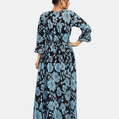 Be You Floral Printed V-Neck Satin Maxi Sweat Nightdress