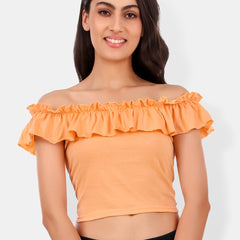 Be You Off-Shoulder Flutter Sleeve Ruffles Cotton Bardot Crop Top