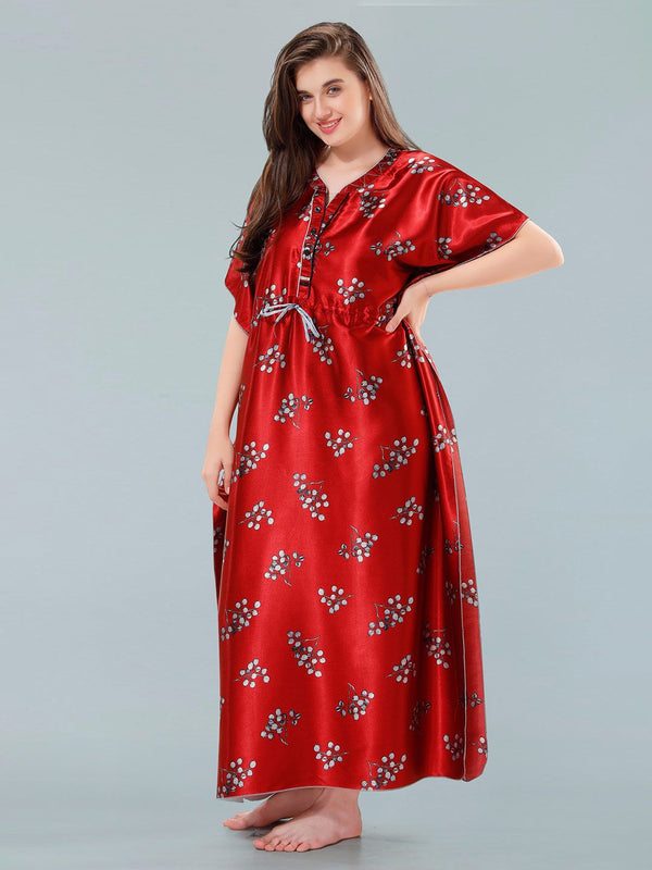 Be You Red Printed Maxi Kaftan Nightdress