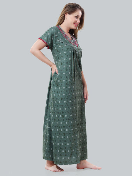 Be You Green Embroidered Maxi Nightdress