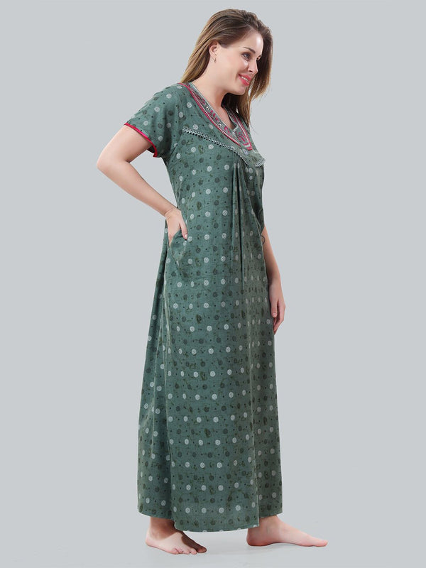 Be You Green Embroidered Maxi Nightdress