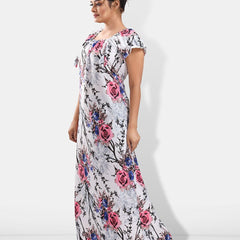Be You Floral Printed Square Neck Satin Maxi Nightdress