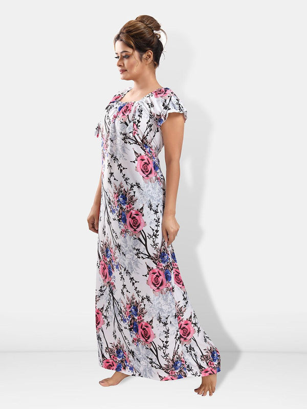 Be You Floral Printed Square Neck Satin Maxi Nightdress