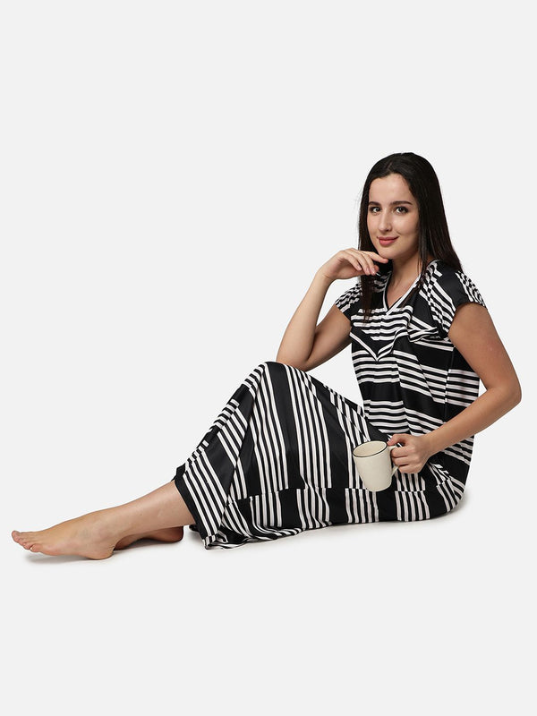 Be You Black Printed Maxi Maternity Nightdress
