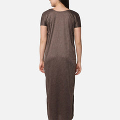 Be You Women Coffee Brown Embroidered Maxi Maternity Nightdress