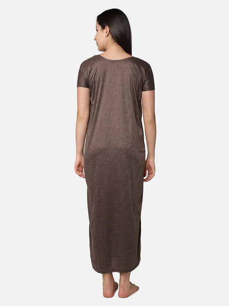 Be You Women Coffee Brown Embroidered Maxi Maternity Nightdress