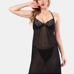 Be You Halter Neck Net Baby Doll With Briefs