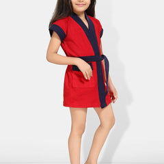 Be You Two Tone Red Solid Cotton Drawstring Knee Length Bath Robe