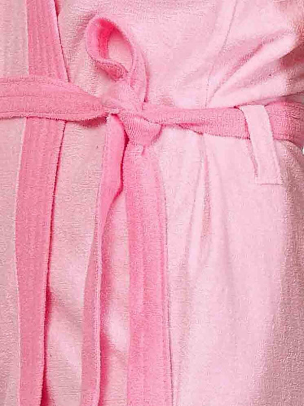 Be You Two-Tone Pink Solid Cotton Drawstring Knee Length Bath Robe
