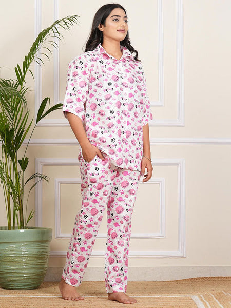 Be You Floral Printed Short Sleeves Shirt With Pyjama