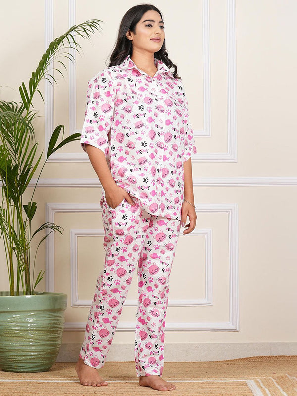 Be You Floral Printed Short Sleeves Shirt With Pyjama