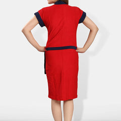 Be You Red Solid Cotton Drawstring Knee Length Bath Robe-L/XL