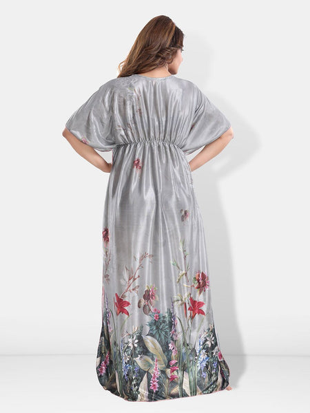 Be You Floral Printed V-Neck Satin Maxi Nightdress