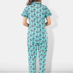 Be You Women Turquoise Blue & Black Printed Pajama & Shorts with Shirt Night Suits