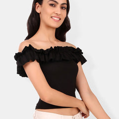 Be You Off-Shoulder Flutter Sleeve Ruffles Cotton Bardot Crop Top
