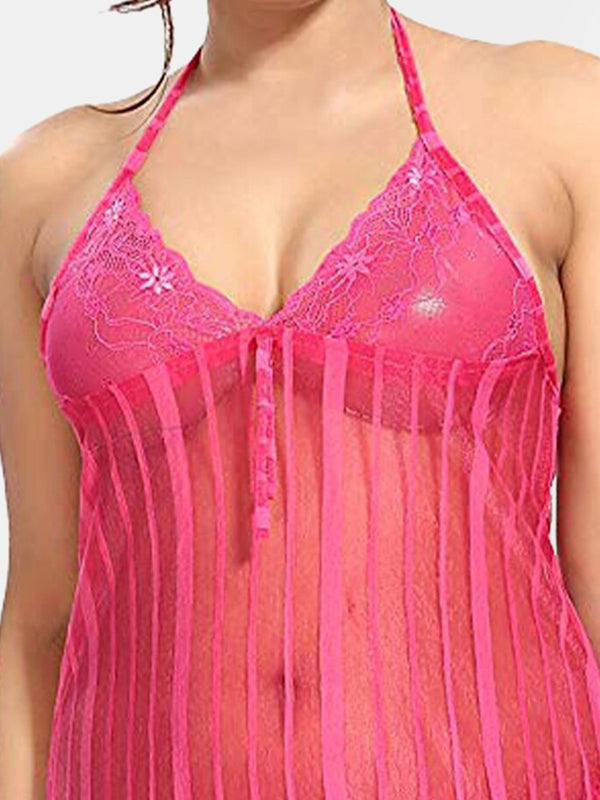 Be You Halter Neck Net Baby Doll With Briefs