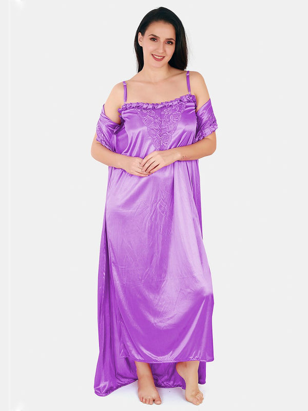 Be You Floral Lace Shoulder Straps Satin Maxi Nightdress With Robe