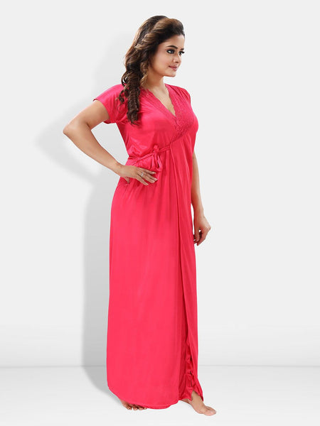 Be You 6 Pieces Satin Maxi Nightdress Set With Robe And Lingerie Set