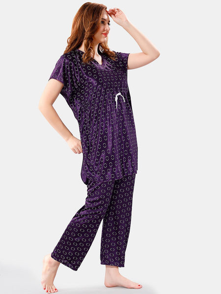 Be You Geometric Printed Satin Night Suit