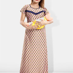 Be You Floral Printed Square Neck Satin Maternity Maxi Nightdress