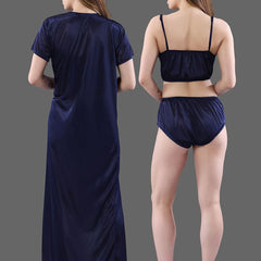 Be You Women Set Of 2 Navy Blue Maxi 1Robe with Lingerie Set Nightdress